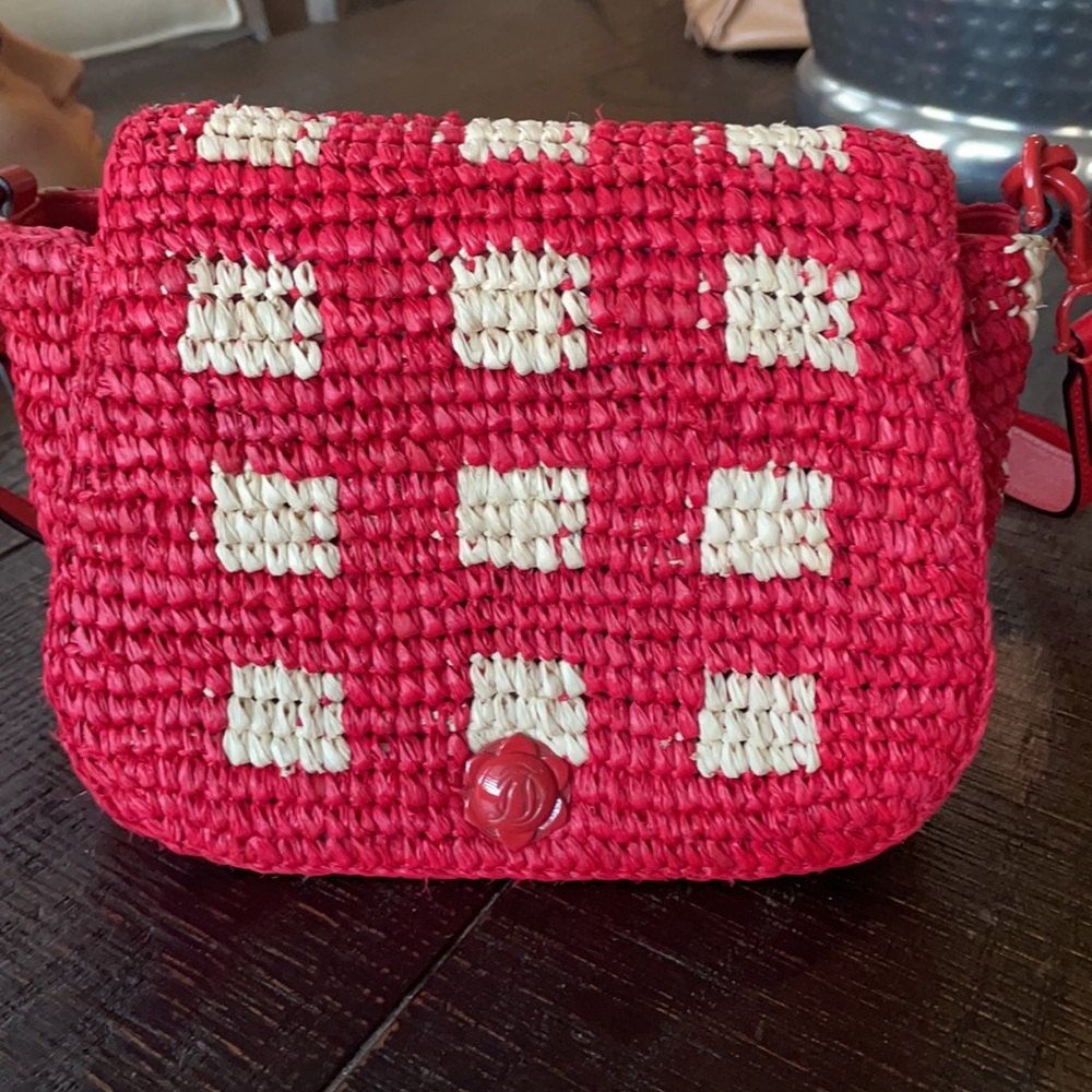 Draper James red raffia bag
